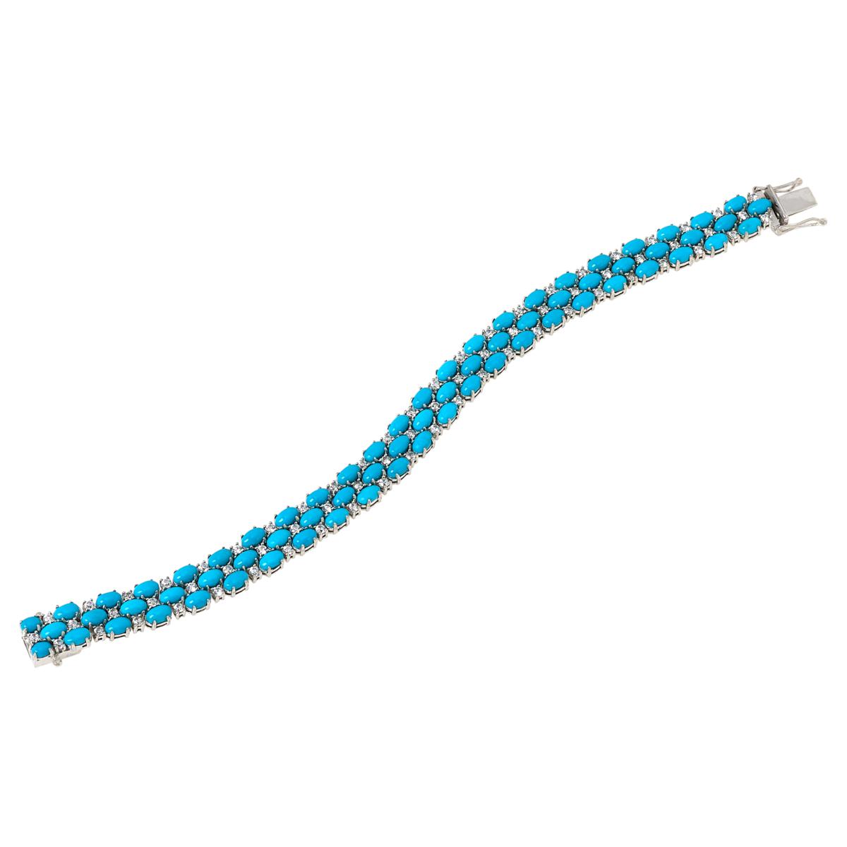 Colleen Lopez Sterling Silver 7-1/2" Triple-Row Turquoise and CZ Bracelet