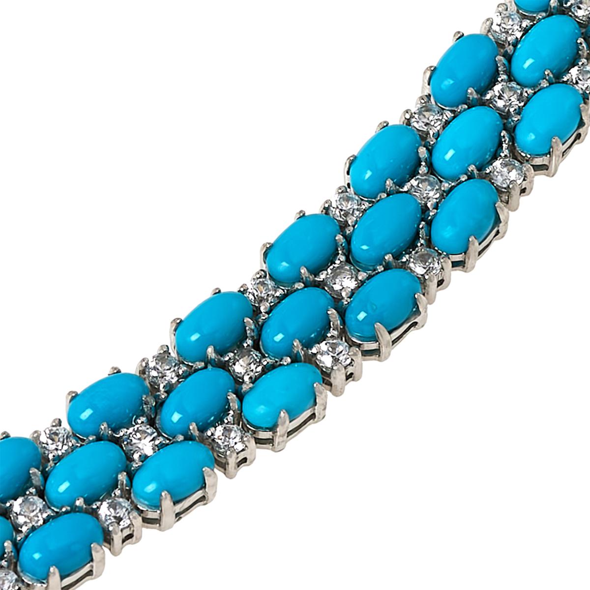 Colleen Lopez Sterling Silver 7-1/2" Triple-Row Turquoise and CZ Bracelet