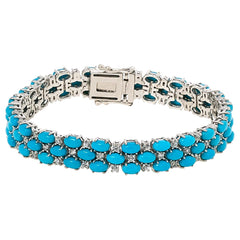 Colleen Lopez Sterling Silver 7-1/2" Triple-Row Turquoise and CZ Bracelet