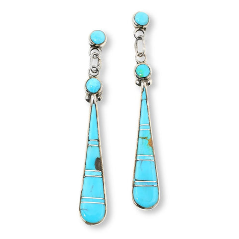 Chaco Canyon Sterling Silver Kingman Turquoise Zuni Drop Earrings