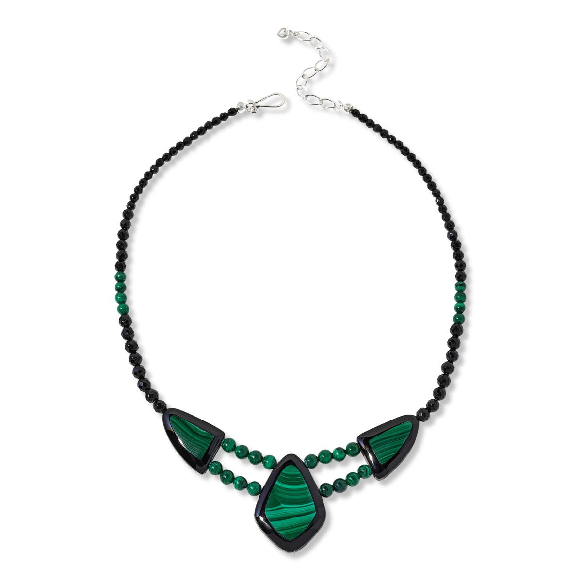 Jay King Sterling Silver Black Chalcedony and Malachite Inlay Necklace