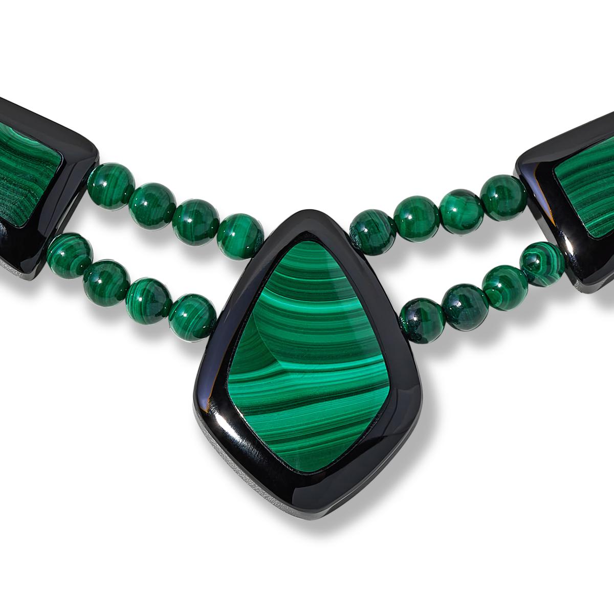 Jay King Sterling Silver Black Chalcedony and Malachite Inlay Necklace