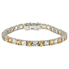 Colleen Lopez Cushion-Cut Citrine & White Topaz Tennis Bracelet 7-1/4"