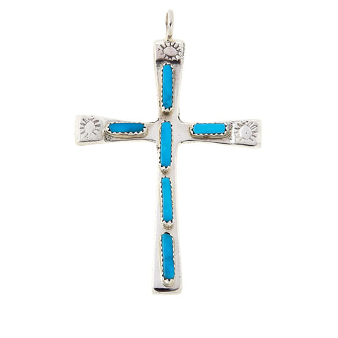 Chaco Canyon Zuni Sterling Silver Kingman Turquoise Cross Pendant