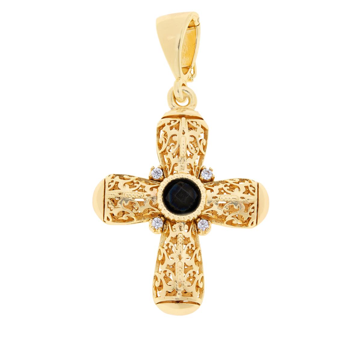 Bellezza Yellow Bronze Cross Pendant Black Spinel & Cubic Zirconia, 2"