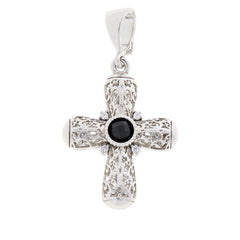 Bellezza White Bronze Cross Pendant Black Spinel & Cubic Zirconia, 2"