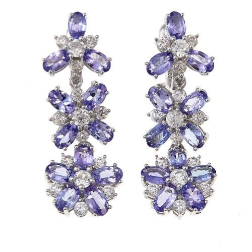 Colleen Lopez Tanzanite & Zircon Sterling Silver Flower Drop Earrings