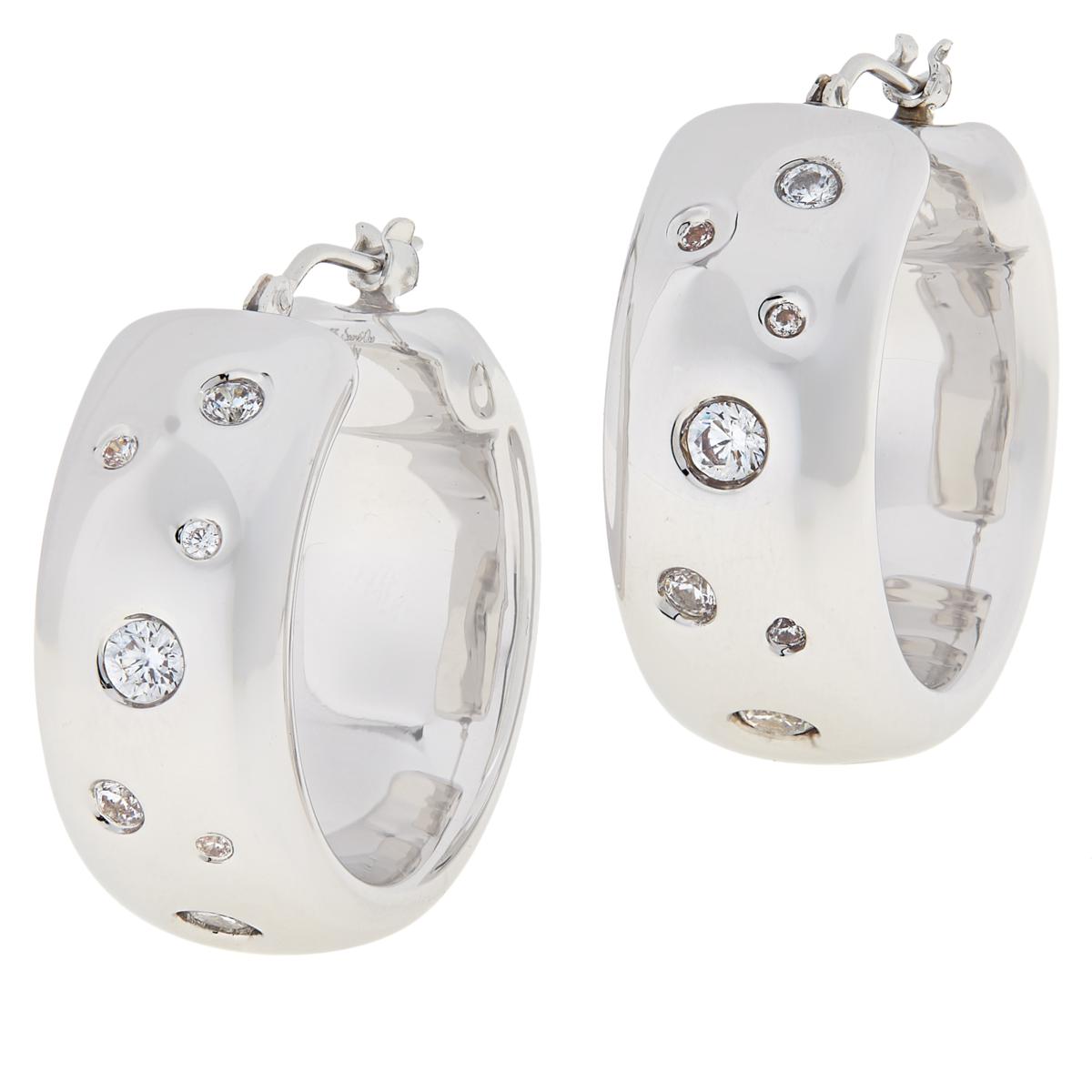 Soave Oro 14K Electroform Cubic Zirconia Hoop Earrings, White