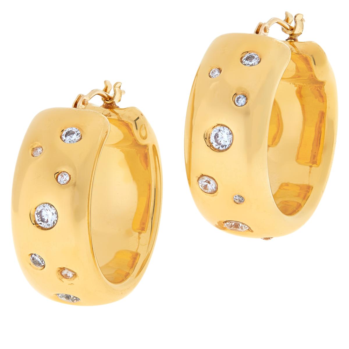 Soave Oro 14K Electroform Cubic Zirconia Hoop Earrings, GOLD