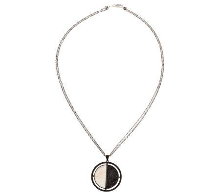 Black Spinel & Mother of Pearl Sterling Silver Pendant w/Chain 18"