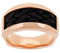 Bronzo Italia Bronze Braided Leather Inlay Band Ring, Size 6