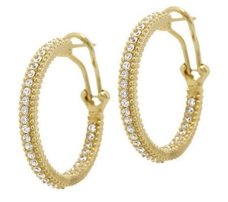 Judith Ripka Sterling Silver 14K Goldclad Diamonique Hoop Earrings 1"