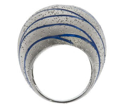 Arte d' Argento Sterling Silver Diamond Finish Blue Enamel Dome Ring Size 7