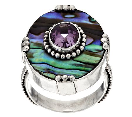 Artisan Crafted 1.70 ct Amethyst & Abalone Sterling Ring Size 8