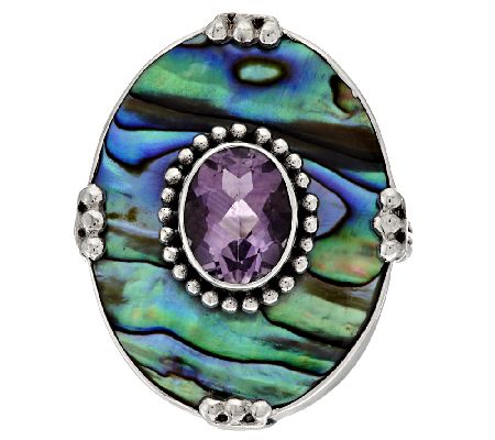 Artisan Crafted 1.70 ct Amethyst & Abalone Sterling Ring Size 8