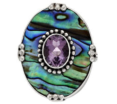 Artisan Crafted 1.70 ct Amethyst & Abalone Sterling Ring Size 8