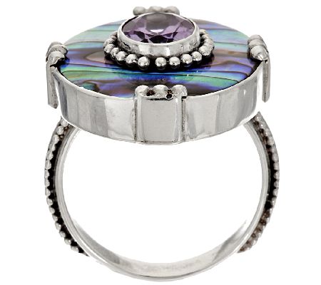 Artisan Crafted 1.70 ct Amethyst & Abalone Sterling Ring Size 8