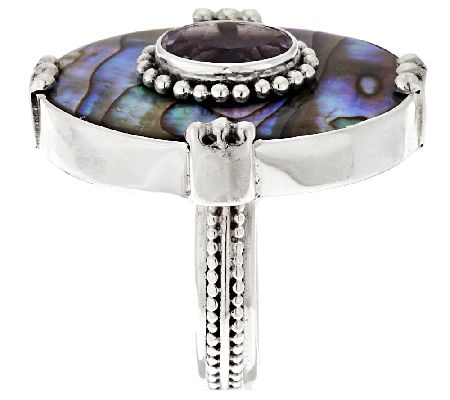 Artisan Crafted 1.70 ct Amethyst & Abalone Sterling Ring Size 8