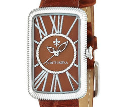 Judith Ripka Avalon Stainless Taupe Croco Embossed Leather Watch