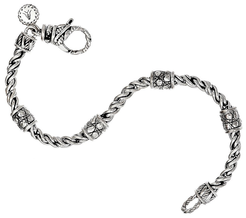 JAI Sterling 4mm Wheat Chain Croco Station Bracelet, 7-3/4"