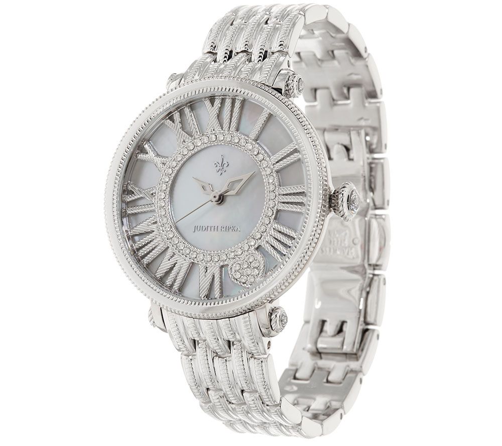 Judith Ripka Stainless Steel Silvertone London Watch, White 6-1/4"