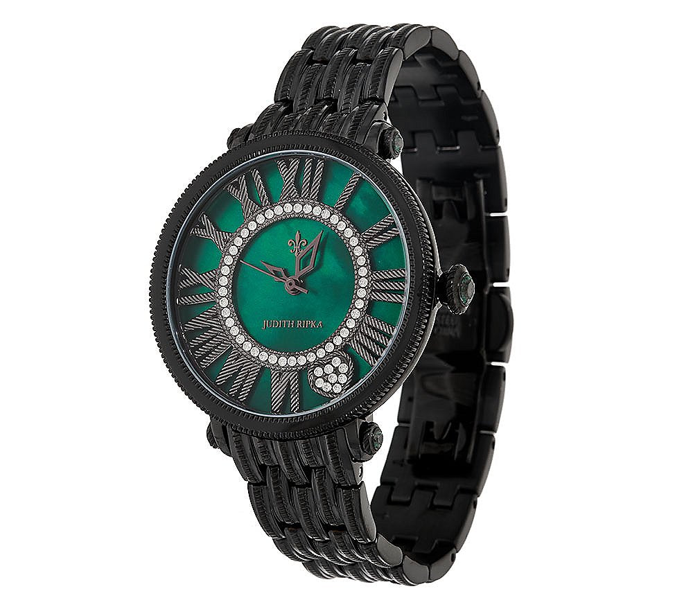 Judith Ripka Stainless Steel Black London Watch, Green