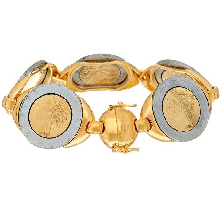 Bronzo Italia Polished 500 Lire Coin Station Bracelet, 6-3/4"