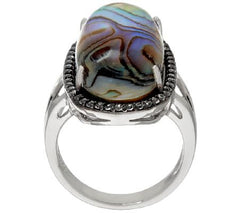 Graziela Gems Abalone Doublet & White Zircon Sterling Ring Size 5