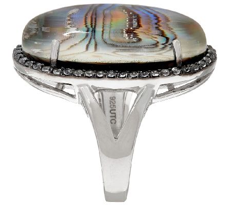 Graziela Gems Abalone Doublet & White Zircon Sterling Ring Size 5