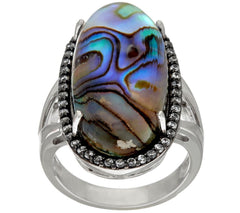 Graziela Gems Abalone Doublet & White Zircon Sterling Ring Size 5