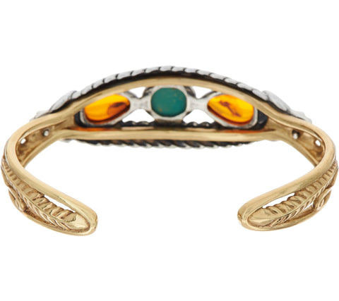 American West Sterling Silver & Brass Amber & Turquoise Cuff Bracelet 6"