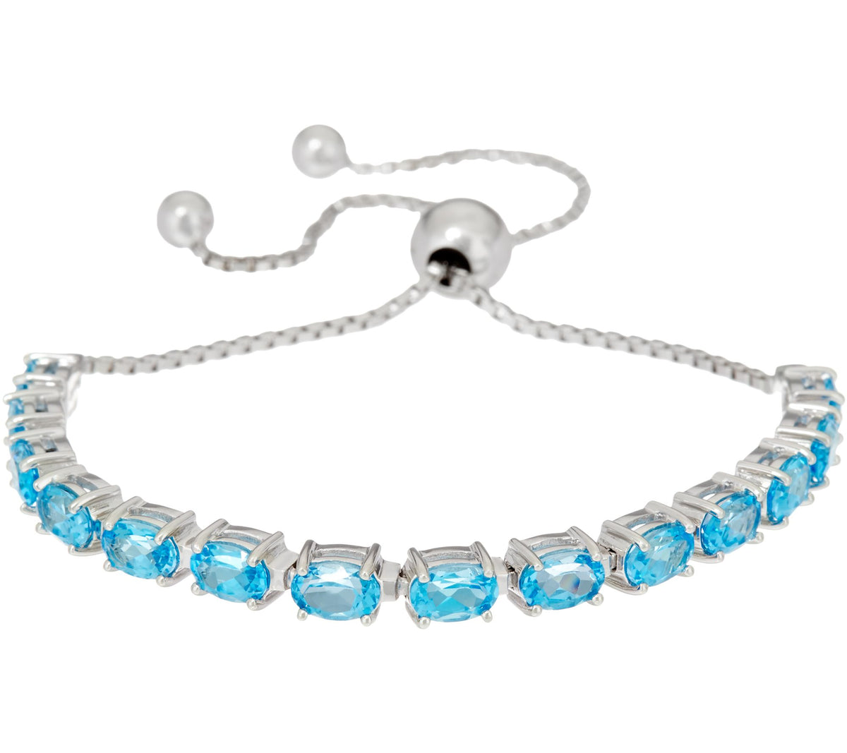 Oval Gemstone Sterling Silver Adjustable Blue Topaz Bracelet 6.40 cttw