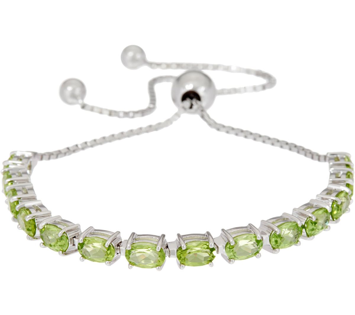 Oval Gemstone Sterling Silver Adjustable Green Peridot Bracelet 6.00 cttw