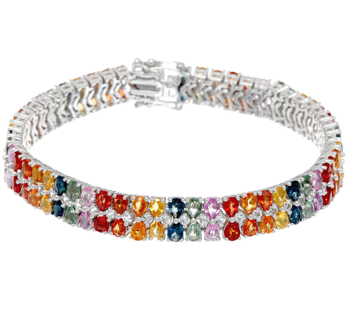 Colors of Sapphire & White Topaz Sterling Silver Tennis Bracelet, 7"