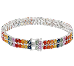 Colors of Sapphire & White Topaz Sterling Silver Tennis Bracelet, 7"