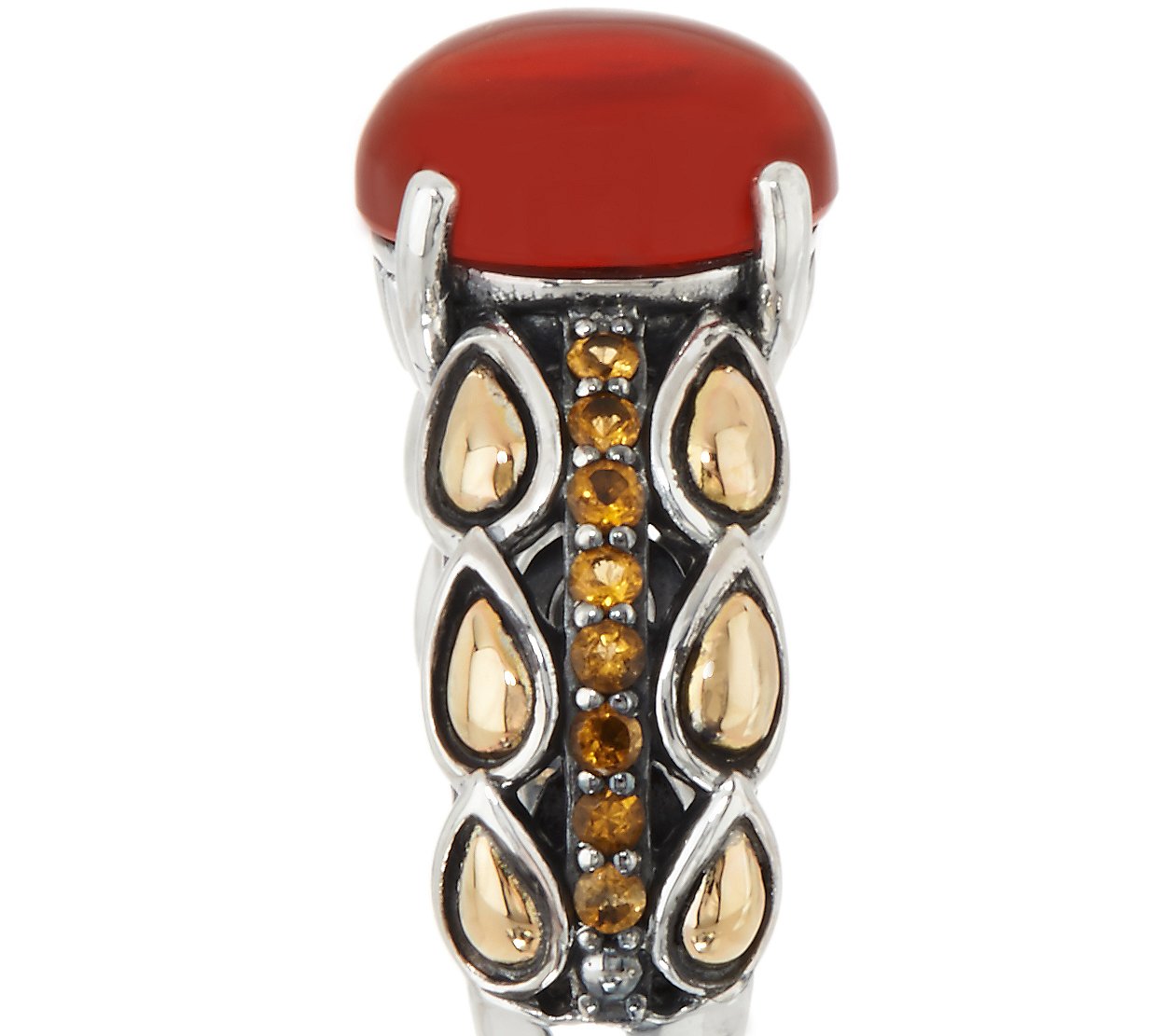 JAI Sterling & 14K  Carnelian & Citrine Pave Lotus Band Ring, Size 7