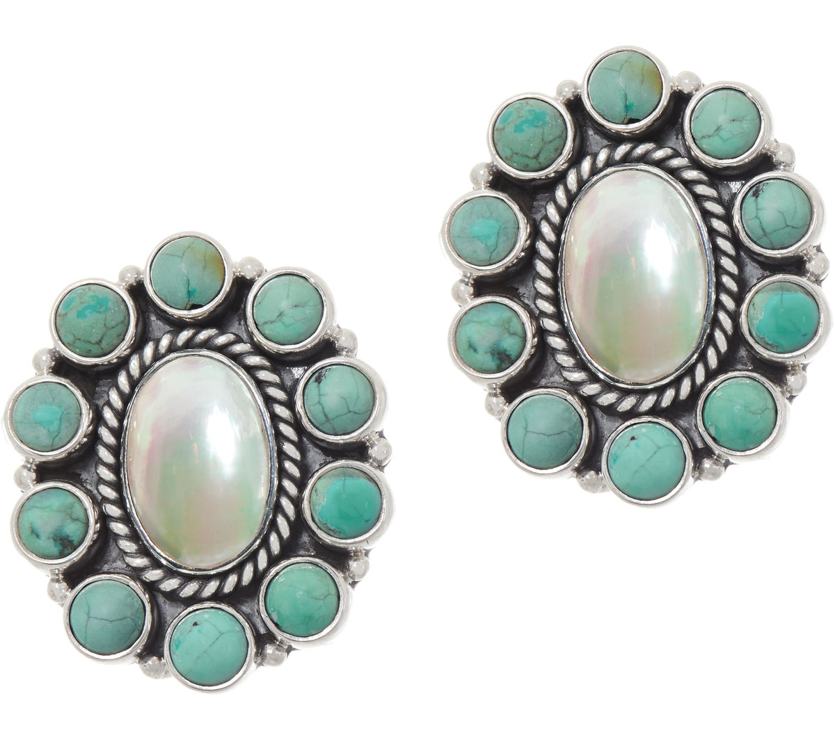 EXEX Claudia Agudelo Sterling Silver Cultured Pearl & Turquoise Cluster Earrings