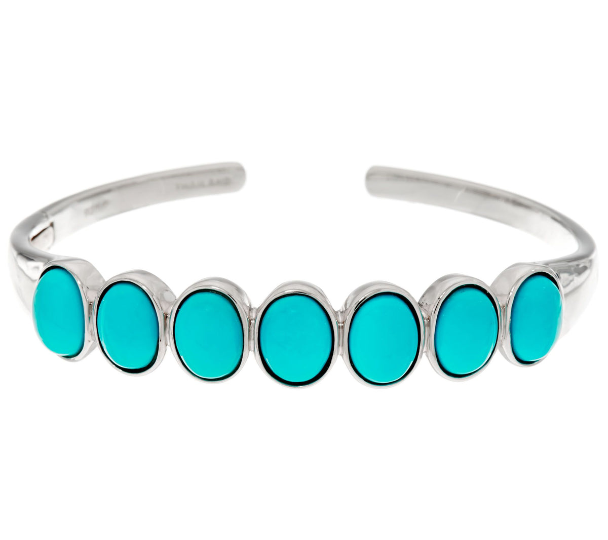 QVC Sterling Silver Oval Sleeping Beauty Turquoise Hinged Cuff Bracelet, 6-3/4"