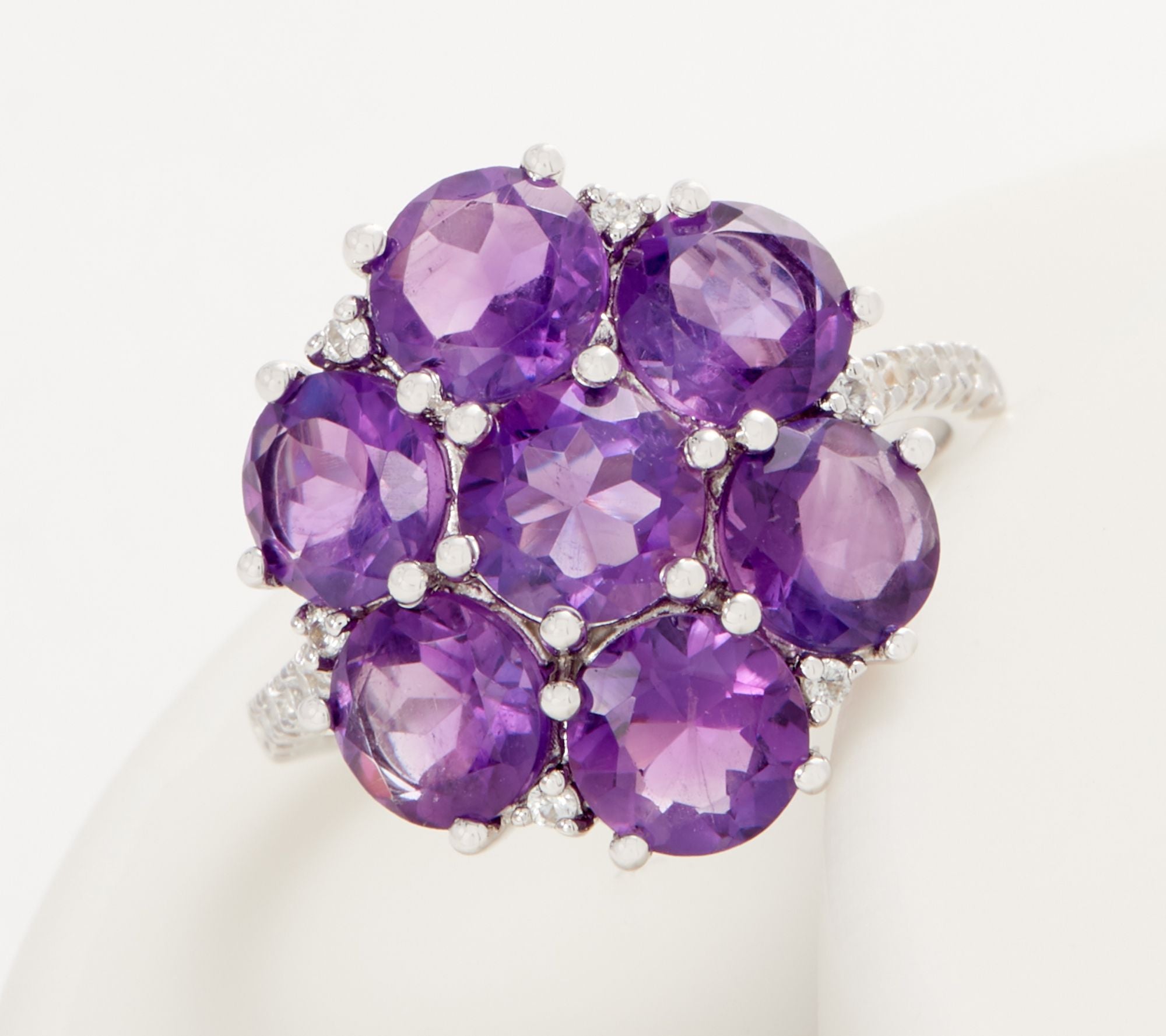 Purple Amethyst Cluster Sterling Silver Flower Ring Size 5