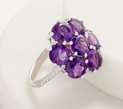 Purple Amethyst Cluster Sterling Silver Flower Ring Size 5