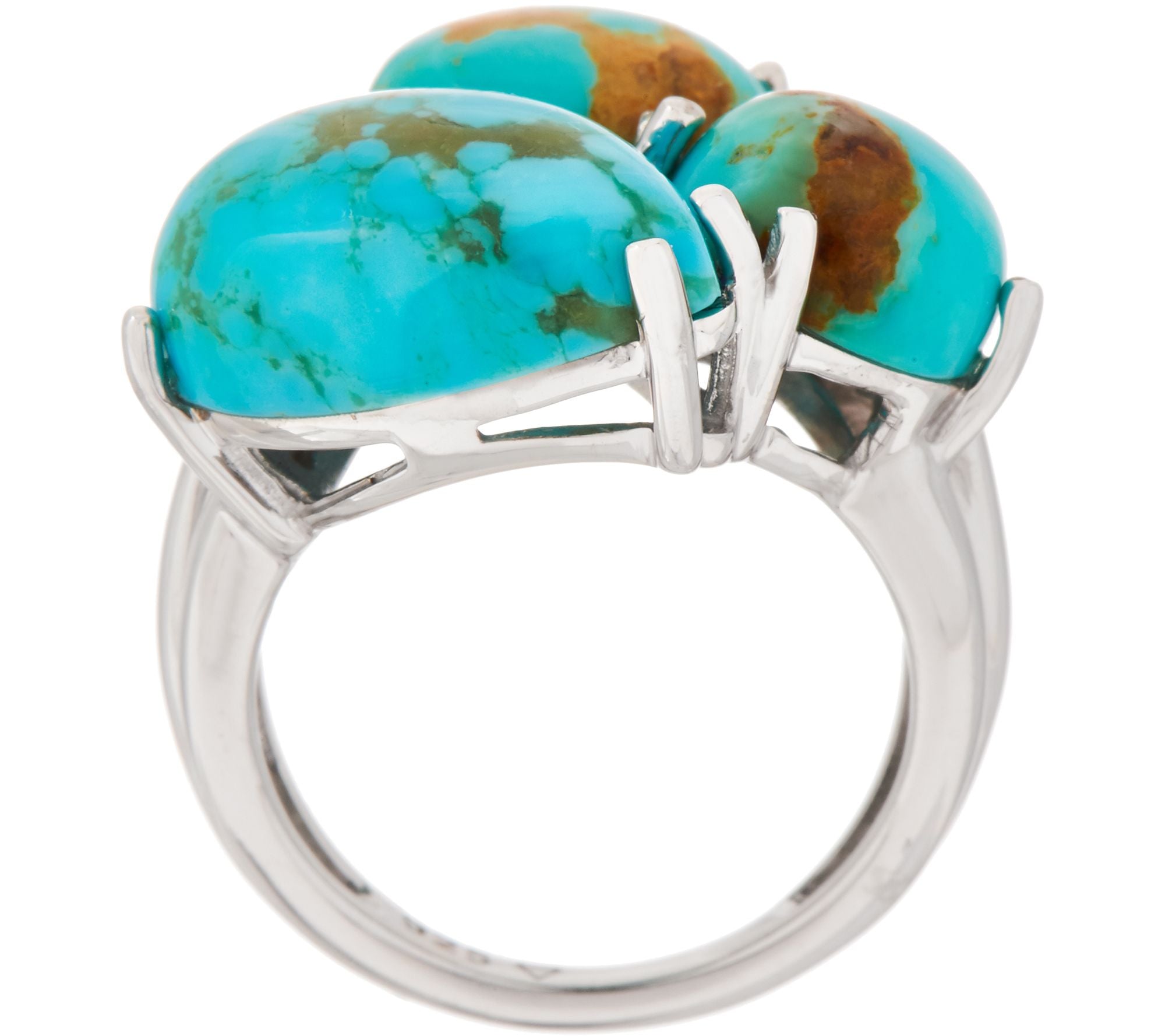 QVC Sterling Silver Turquoise Mixed Shape Cluster Ring, Size 9