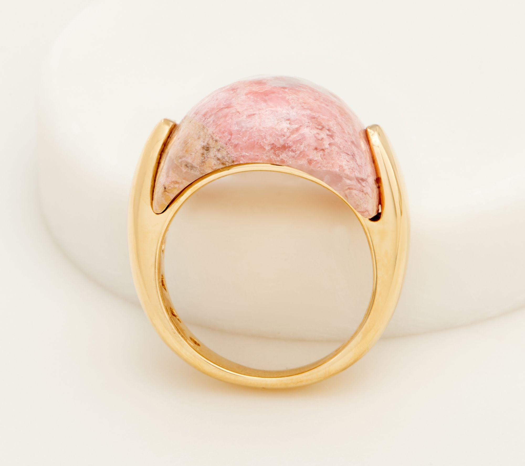 QVC Sterling Silver Goldclad Opaque Rhodonite Cabochon Ring, Size 7