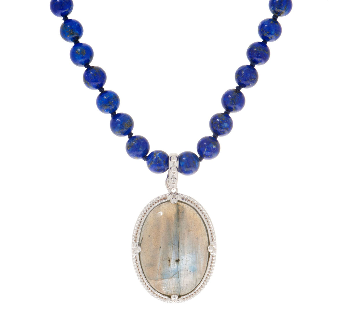 QVC Opaque Lapis Bead & Labradorite Necklace & Enhancer Set Sterling