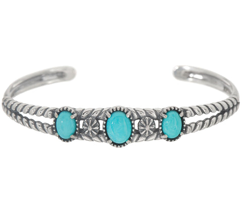 American West Three-Stone Blue Turquoise Sterling Silver Cuff 6-3/4"