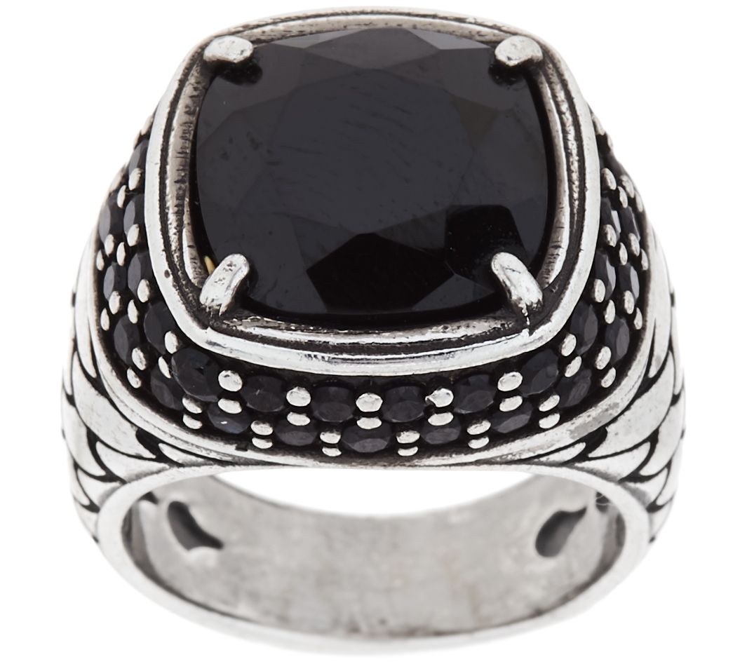 Mistero Sterling Silver Bold Black Cushion Shaped CZ Ring Size 6