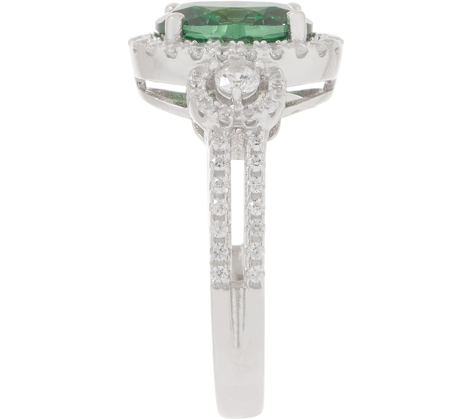 Diamonique Sterling Silver Green Cubic Zirconia Halo Ring, Size 8