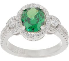 Diamonique Sterling Silver Green Cubic Zirconia Halo Ring, Size 8