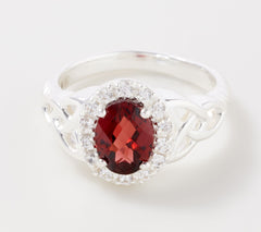 JMH Jewellery Sterling Silver and Garnet Trinity Knot Halo Ring, Size 8