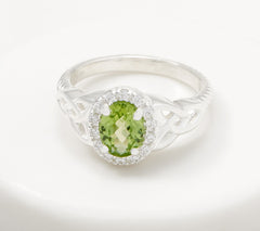 JMH Jewellery Sterling Silver & Peridot Trinity Knot Halo Ring, Size 10