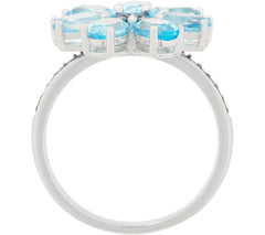 QVC Sterling Silver Blue Topaz & Diamond Floral Cocktail Ring, Size 6